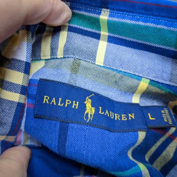 Ralph Lauren Mens Shirt Large Blue Yellow Plaid - Picture 5 of 8